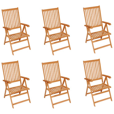 vidaXL Gartenstühle 6 Stk. Graue Karomuster-Kissen Massivholz Teak