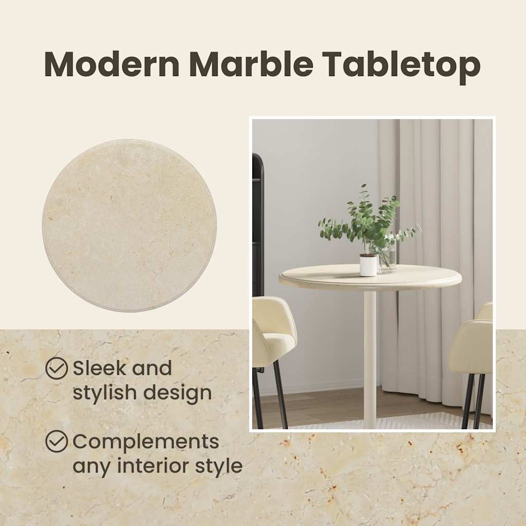vidaXL Tischplatte Creme Ø60x2,5 cm Marmor