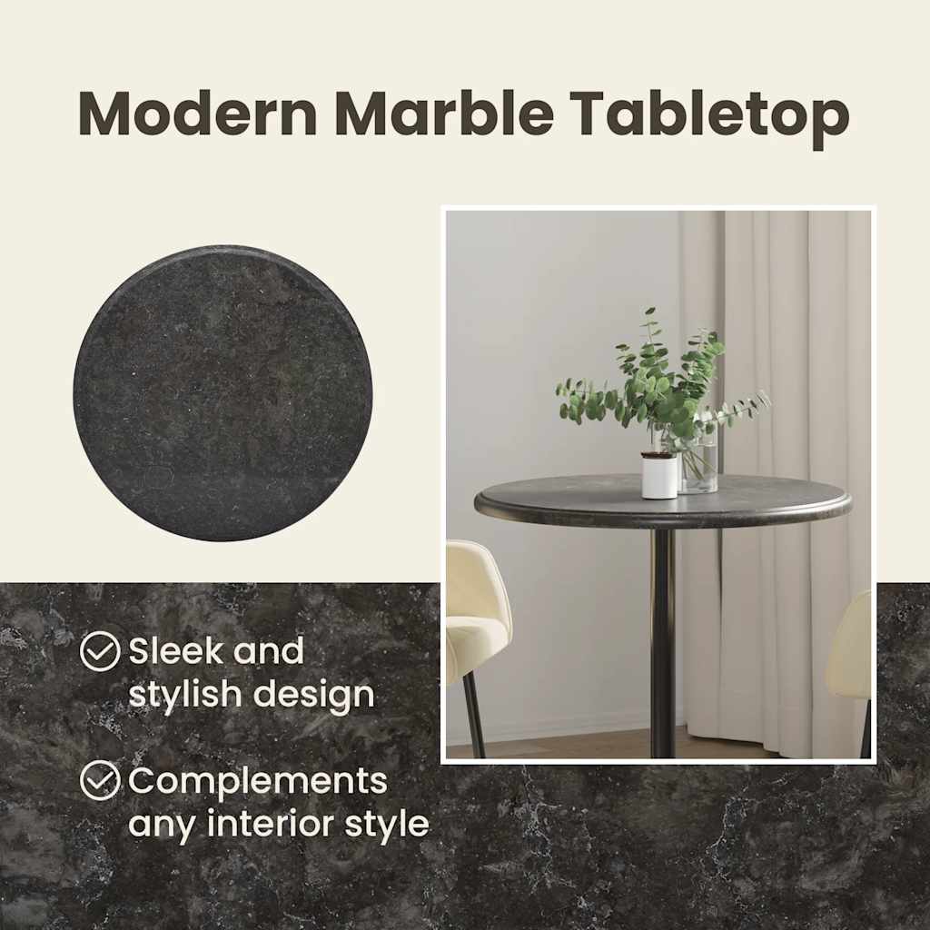 vidaXL Plateau de table noir Ø60x2,5 cm Marbre