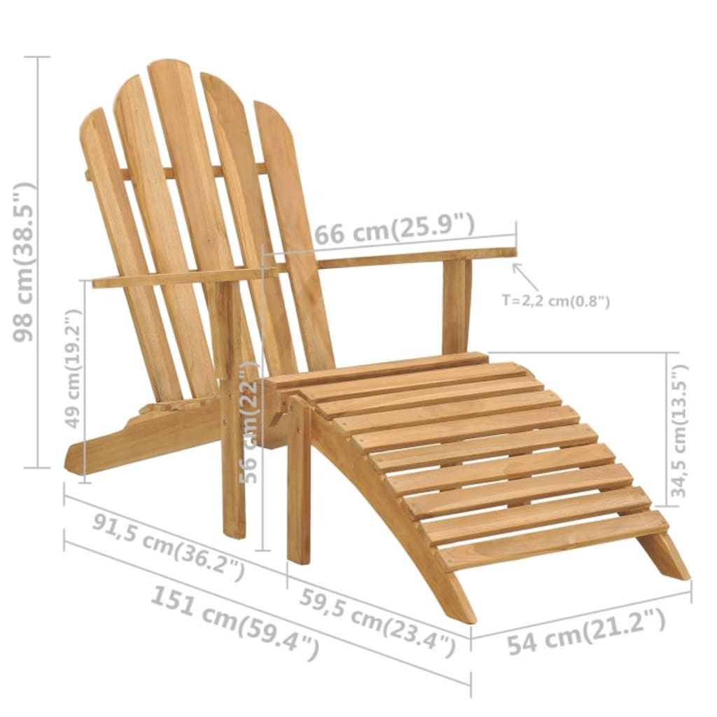 vidaXL Chaise Adirondack avec repose-pieds Bois de teck massif