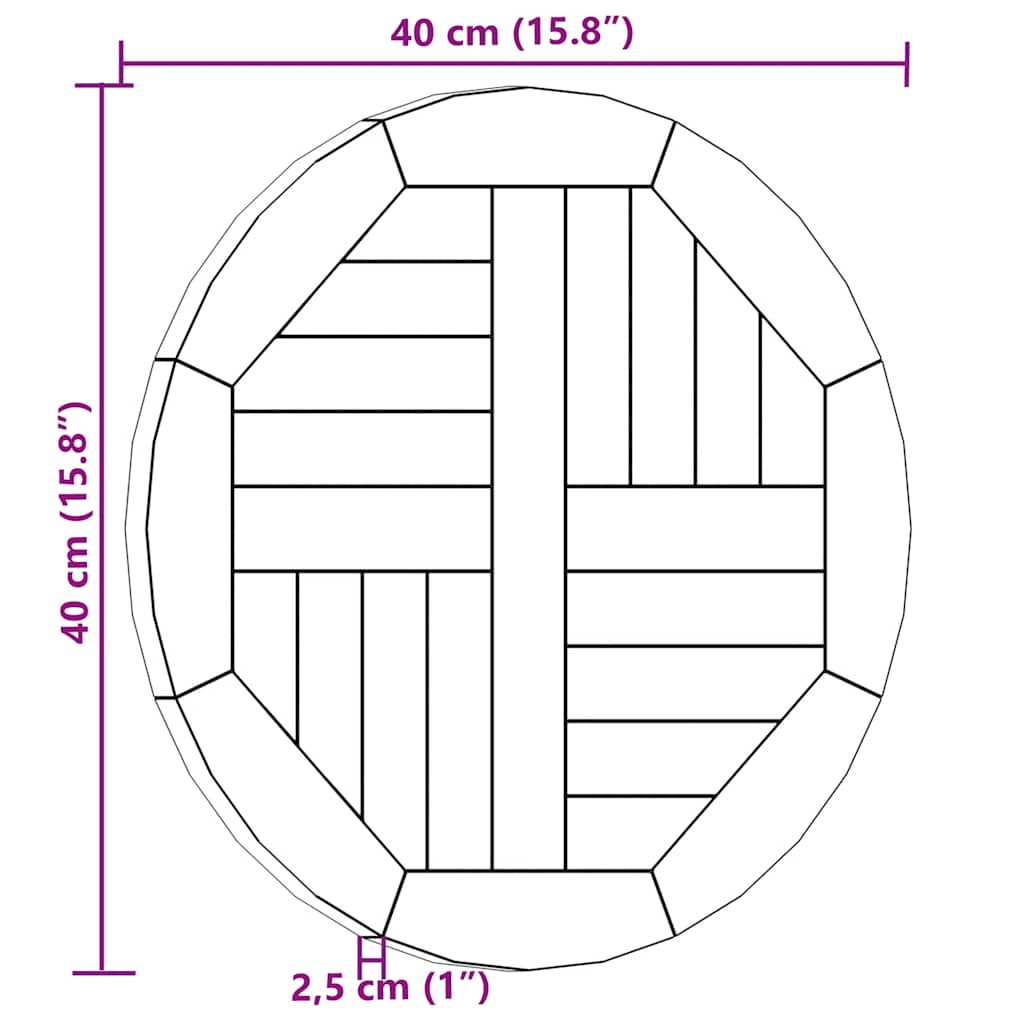 Tischplatte Massivholz Teak Rund 2,5 cm 40 cm