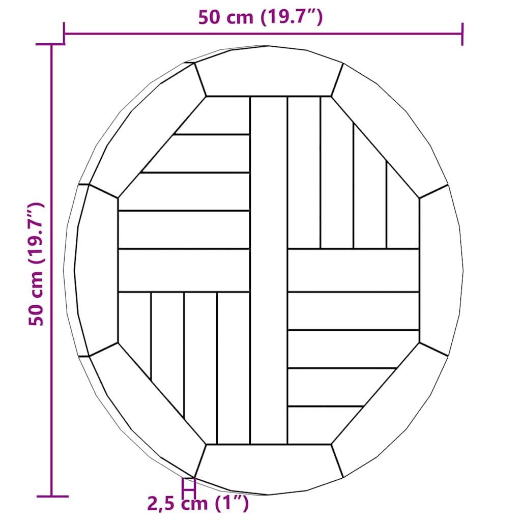 vidaXL Tischplatte Massivholz Teak Rund 2,5 cm 50 cm