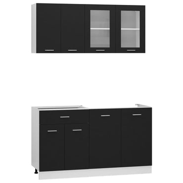vidaXL 4-tlg. Küchenzeile Lyon Schwarz Holzwerkstoff