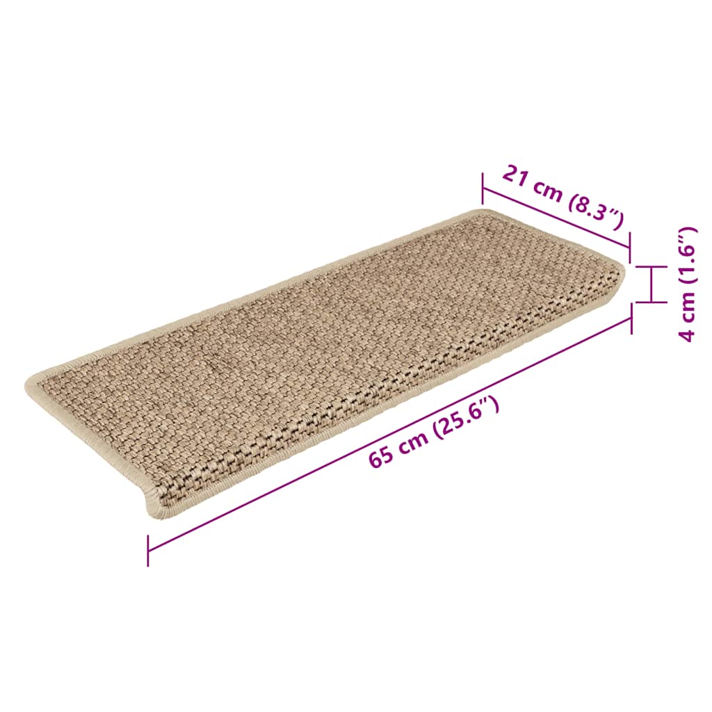 Treppenmatten Selbstklebend Sisal-Optik 15 Stk. 65x21x4 cm Sand