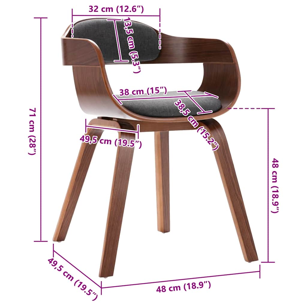 Esszimmerstuhl Dunkelgrau Bugholz und Stoff