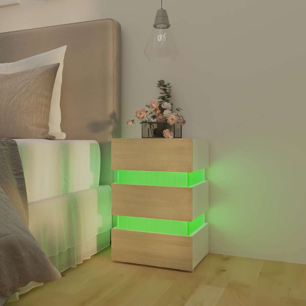 vidaXL LED-Nachttisch Weiß und Sonoma-Eiche 45x35x67 cm Holzwerkstoff