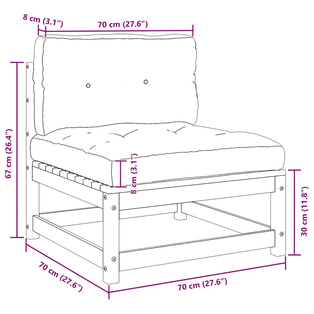 Garten-Mittelsofa mit Kissen Massivholz Kiefer