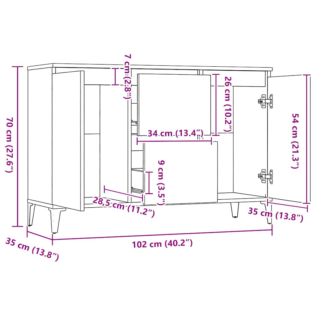 vidaXL Commode gris béton 102x35x70 cm aggloméré