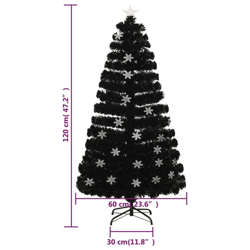 vidaXL Weihnachtsbaum mit LED-Schneeflocken Schwarz 120 cm Fiberoptik