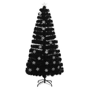 vidaXL Weihnachtsbaum mit LED-Schneeflocken Schwarz 150 cm Fiberoptik