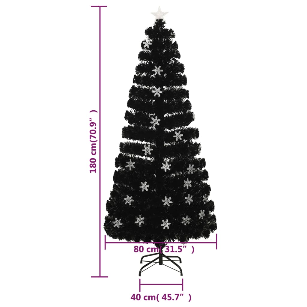 vidaXL Weihnachtsbaum mit LED-Schneeflocken Schwarz 180 cm Fiberoptik