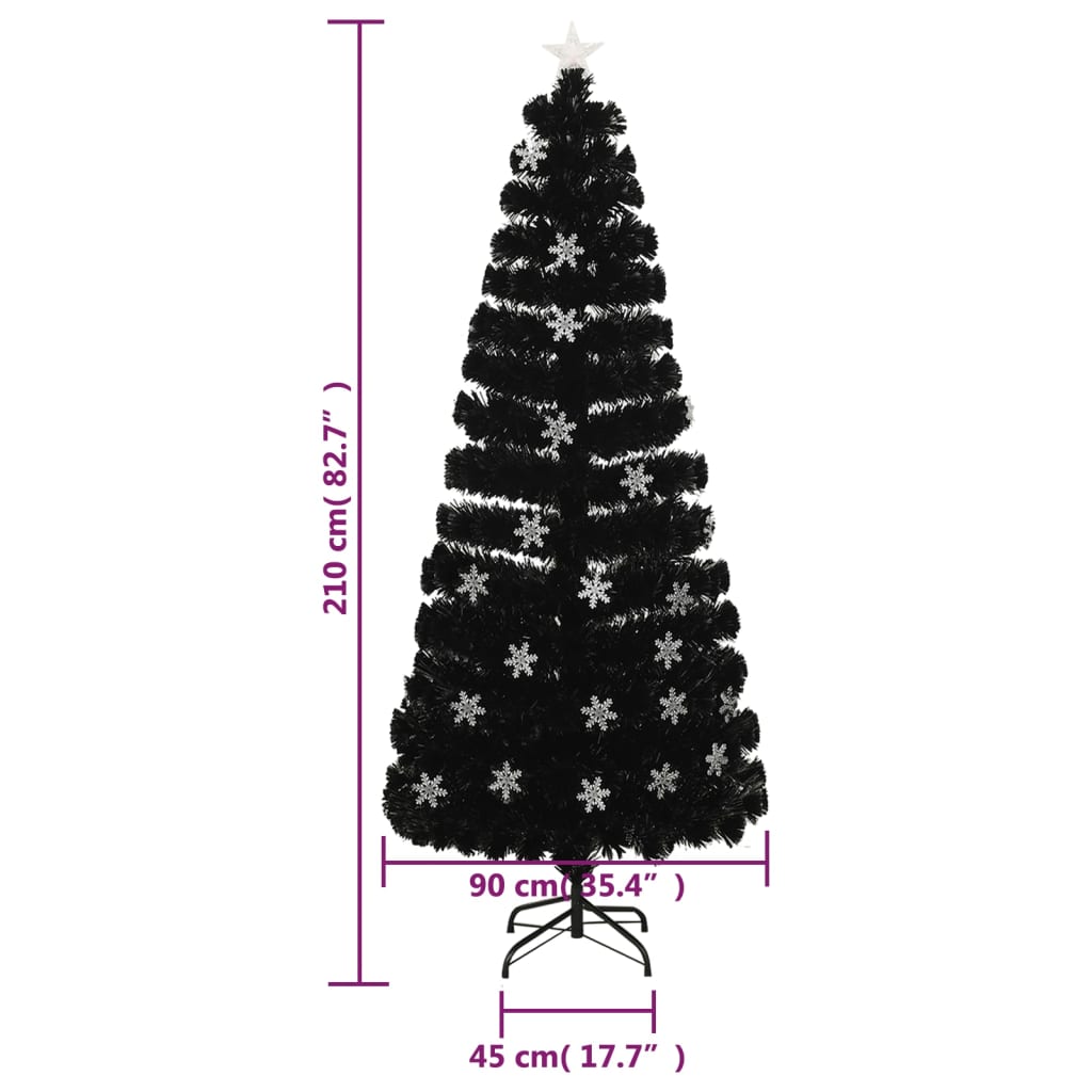 vidaXL Sapin de Noël à LED flocons de neige Noir 210 cm fibre optique