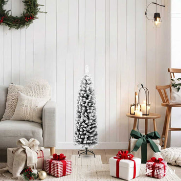 vidaXL Künstlicher Weihnachtsbaum Schlank mit Schnee Grün 120 cm PVC