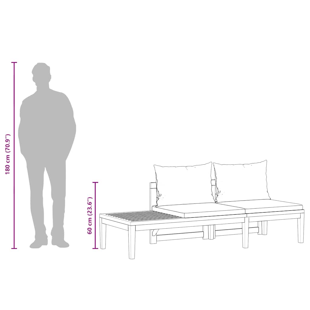 vidaXL 2-tlg. Garten-Lounge-Set mit Dunkelgrauen Kissen Akazienholz