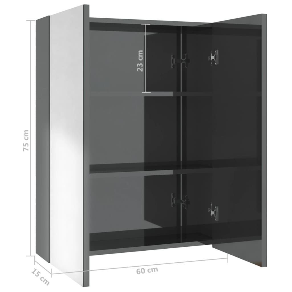 vidaXL Armoire de toilette 60x15x75 cm MDF gris brillant