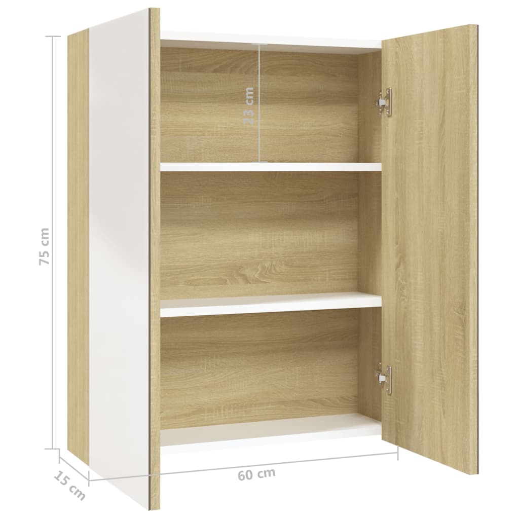 vidaXL Armoire de toilette 60x15x75 cm MDF Blanc et aspect chêne