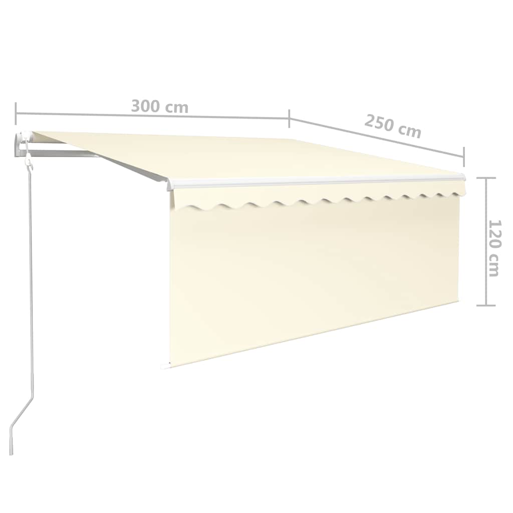 vidaXL Store banne automatique avec store latéral, LED et capteur de vent 3x2,5 m Crème