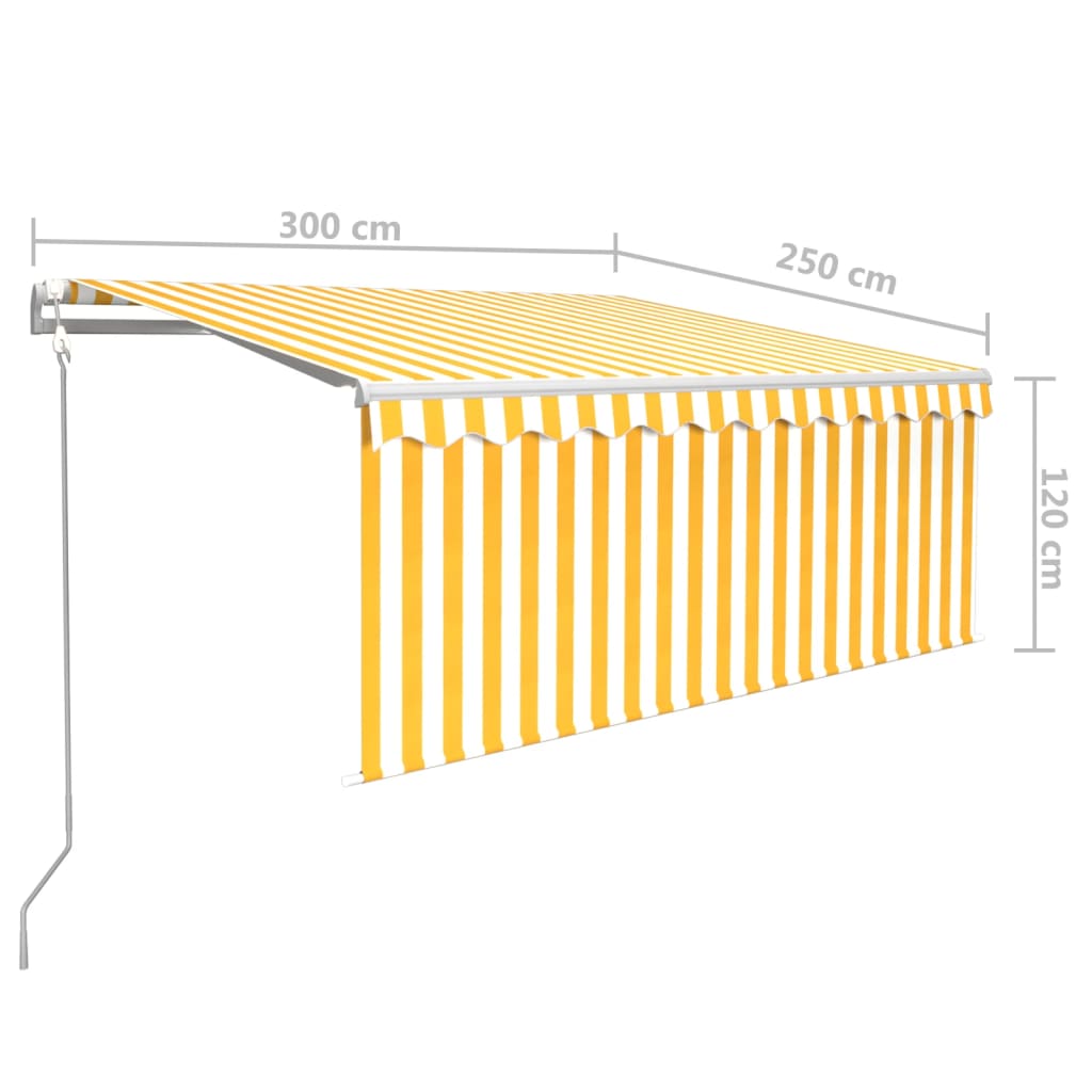 vidaXL Store banne automatique avec lambrequin et LED, capteur de vent 3x2,5 m jaune et blanc