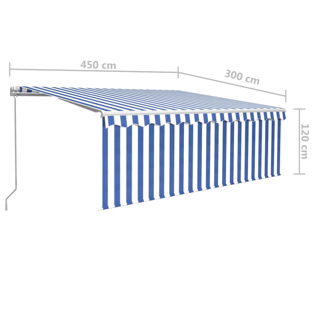 vidaXL Markise Manuell Einziehbar mit Rollo & LED 4,5x3 m Blau & Weiß