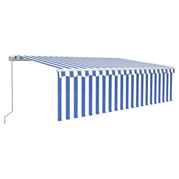 vidaXL Markise Manuell Einziehbar mit Rollo & LED 5x3 m Blau & Weiß