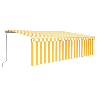 vidaXL Markise Manuell Einziehbar mit Rollo & LED 5x3 m Gelb & Weiß