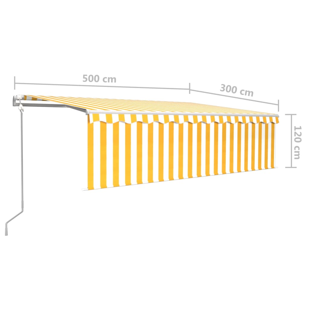 vidaXL Store banne motorisé avec store enrouleur, éclairage LED et capteur de vent 5x3 m Jaune et blanc