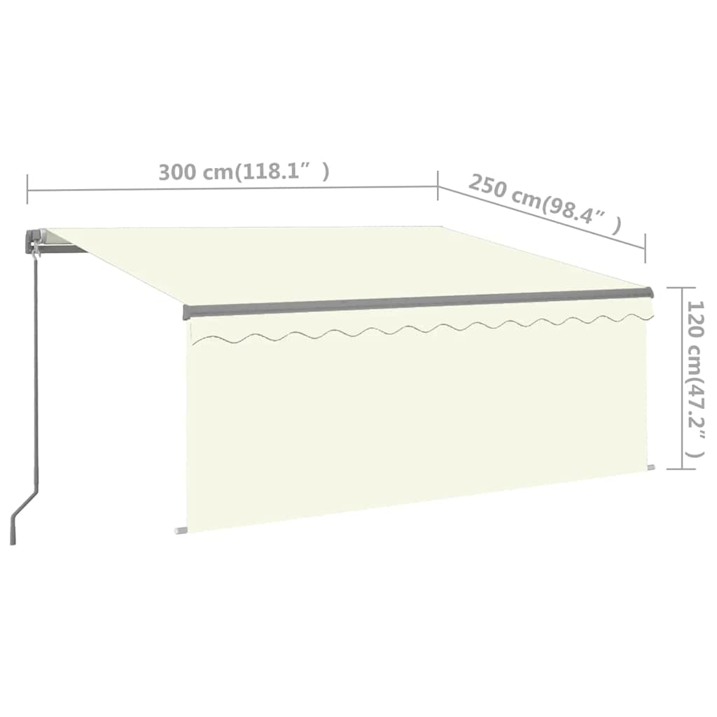vidaXL Markise Manuell Einziehbar mit Rollo & LED 3x2,5 m Creme