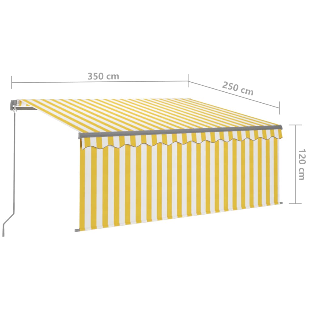vidaXL Auvent manuel rétractable avec store enrouleur et LED 3,5x2,5 m Jaune Blanc