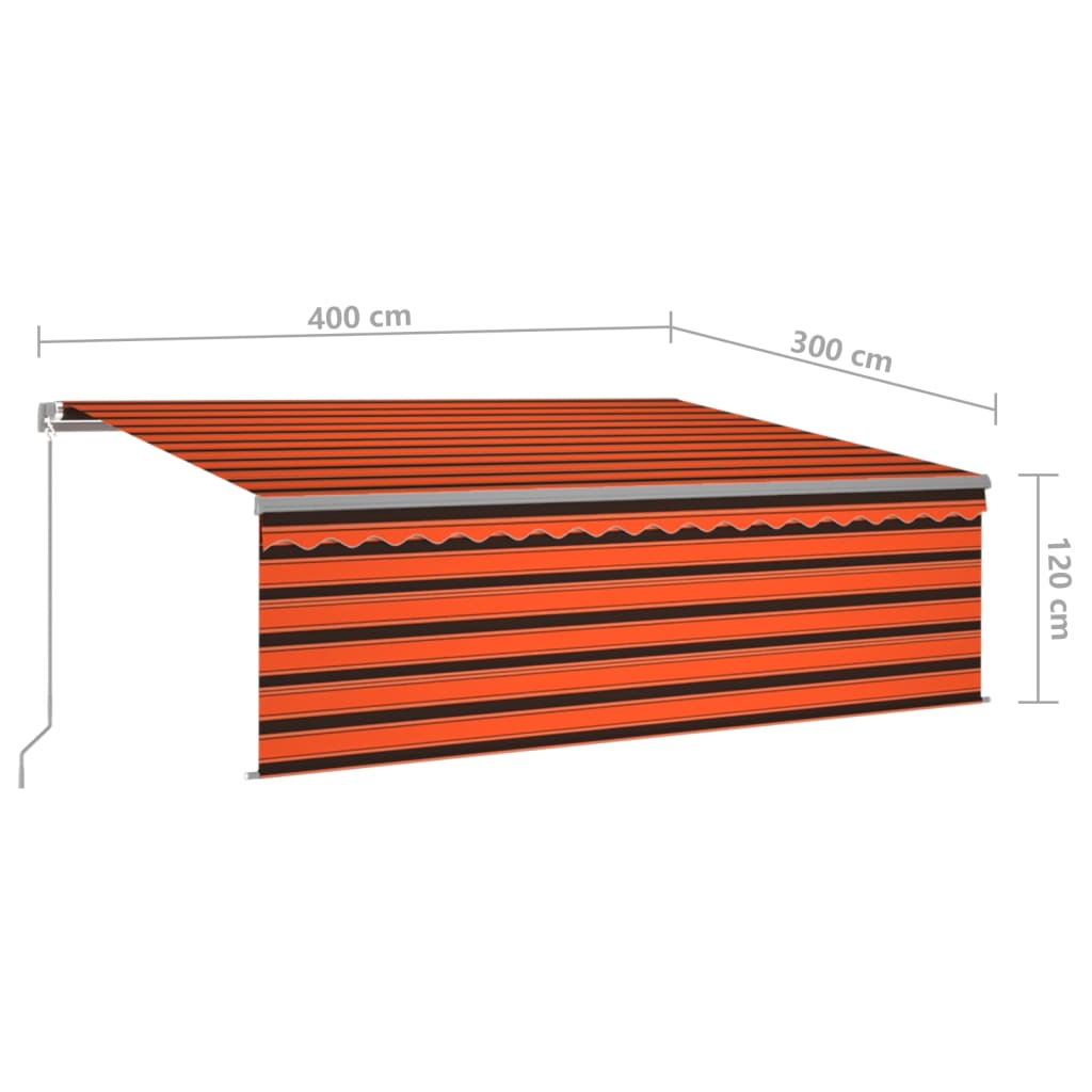 Markise Manuell Einziehbar mit Rollo & LED 4x3 m Orange Braun