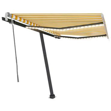 vidaXL Markise Manuell Einziehbar mit LED 350x250 cm Gelb und Weiß