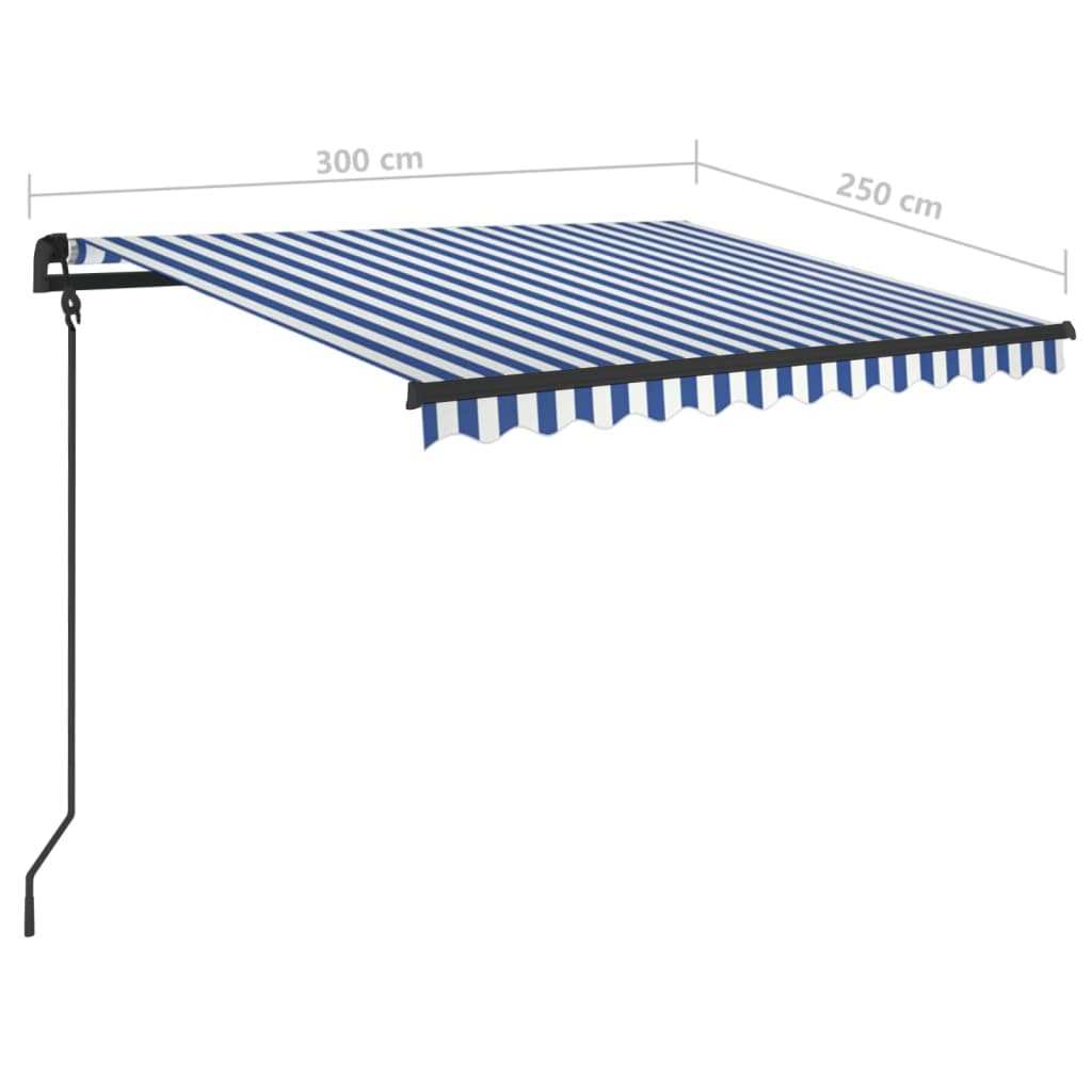 vidaXL Markise Automatisch Einziehbar mit Pfosten 3x2,5 m Blau Weiß
