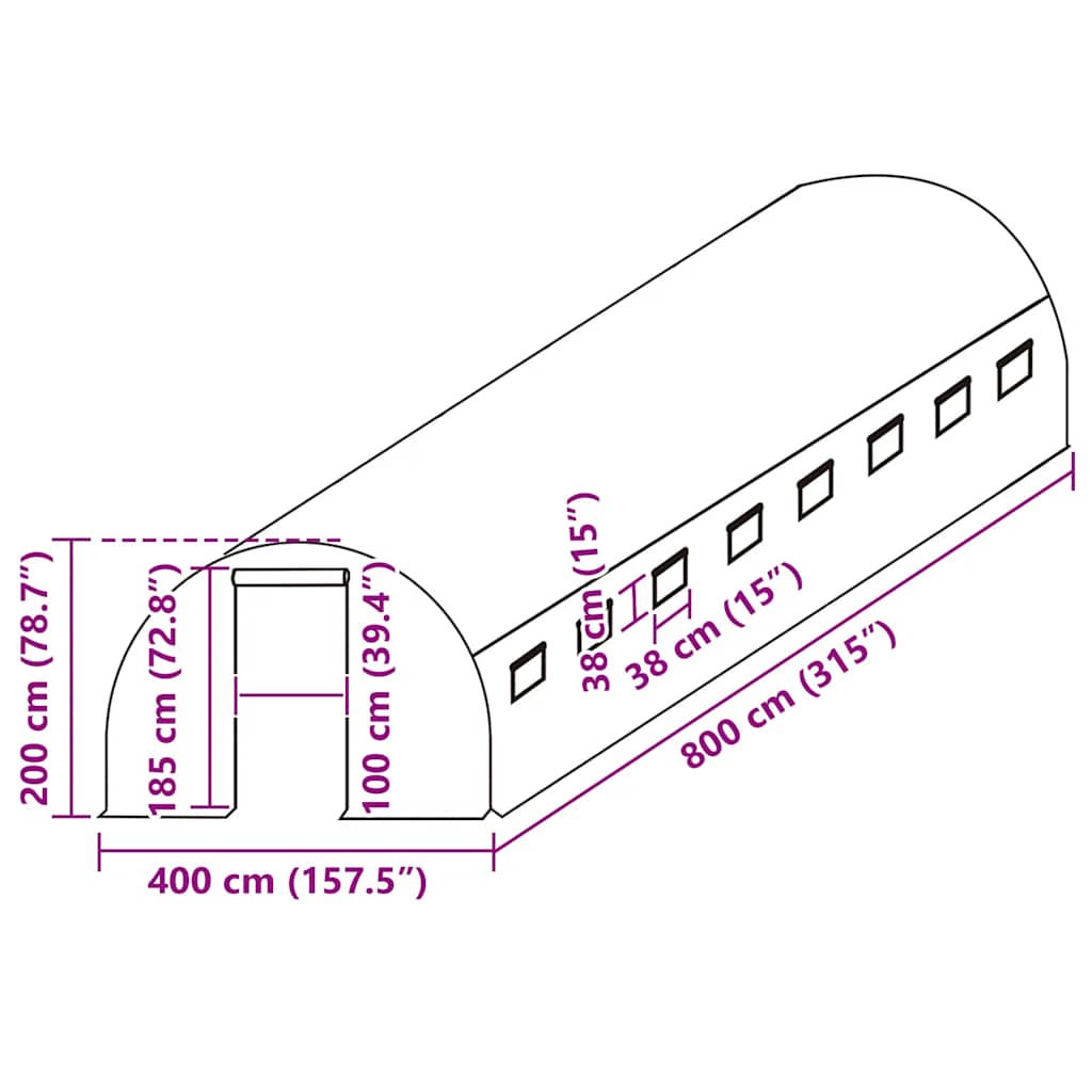 Ersatzabdeckung für Gewächshaus (32 m²) 400x800x200 cm Grün