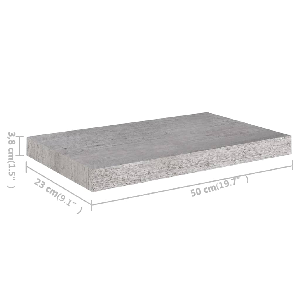 vidaXL Étagère murale gris béton 50x23x3,8 cm MDF