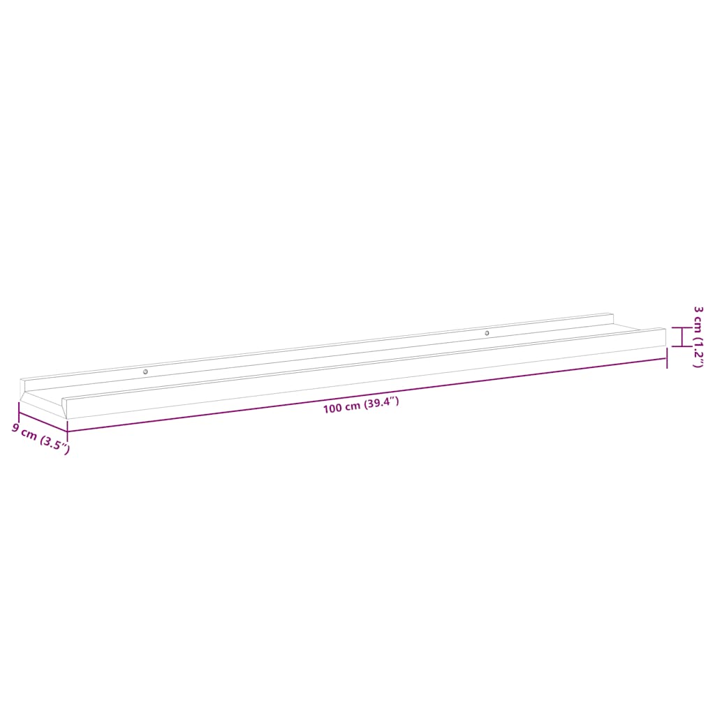 vidaXL Wandregale 2 Stk. Grau 100x9x3 cm