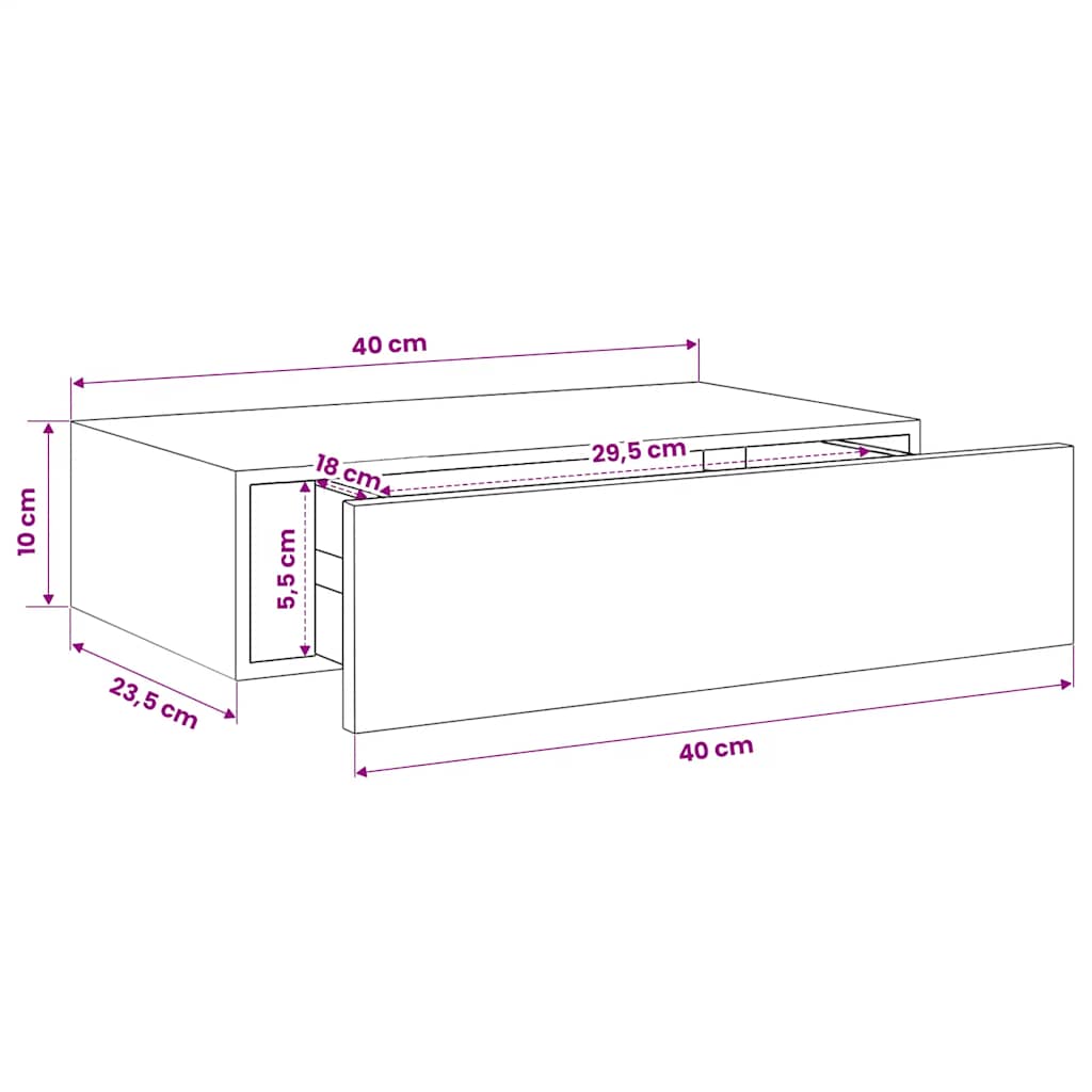 vidaXL Wandregal mit Schublade Weiß 40x23,5x10 cm MDF