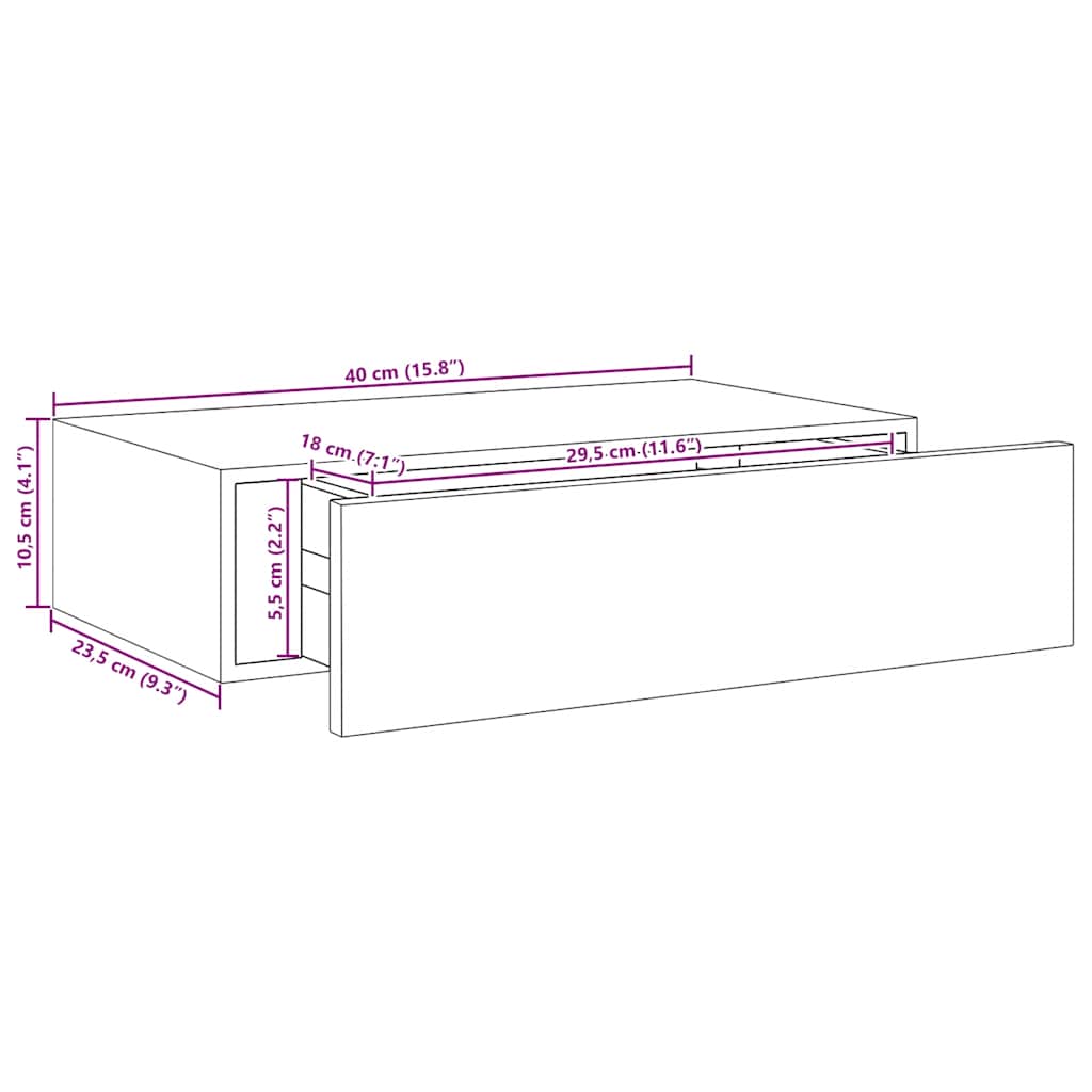 Wandmontiertes Schubladenregal Eiche und Weiß 40 x 23,5 x 10 cm MDF