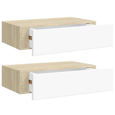 vidaXL Wandregale mit Schubladen 2 Stk. Eichen-Optik Weiß 40x23,5x10cm