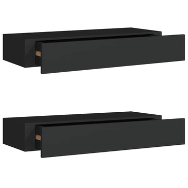 vidaXL Wandregale mit Schubladen 2 Stk. Schwarz 60x23,5x10 cm MDF