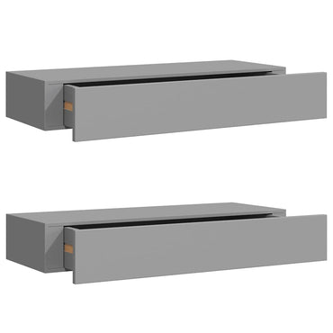 vidaXL Wandregale mit Schubladen 2 Stk. Grau 60x23,5x10 cm MDF