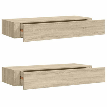 vidaXL Wandregale mit Schubladen 2 Stk. Eichen-Optik 60x23,5x10 cm MDF