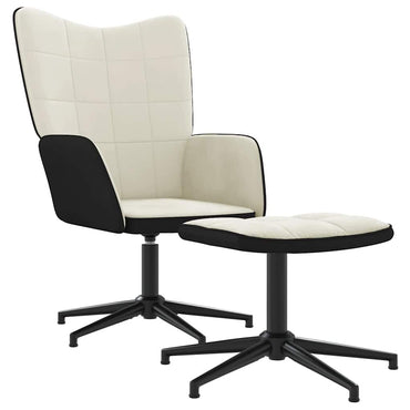 vidaXL Relaxsessel mit Hocker Cremeweiß Samt und PVC