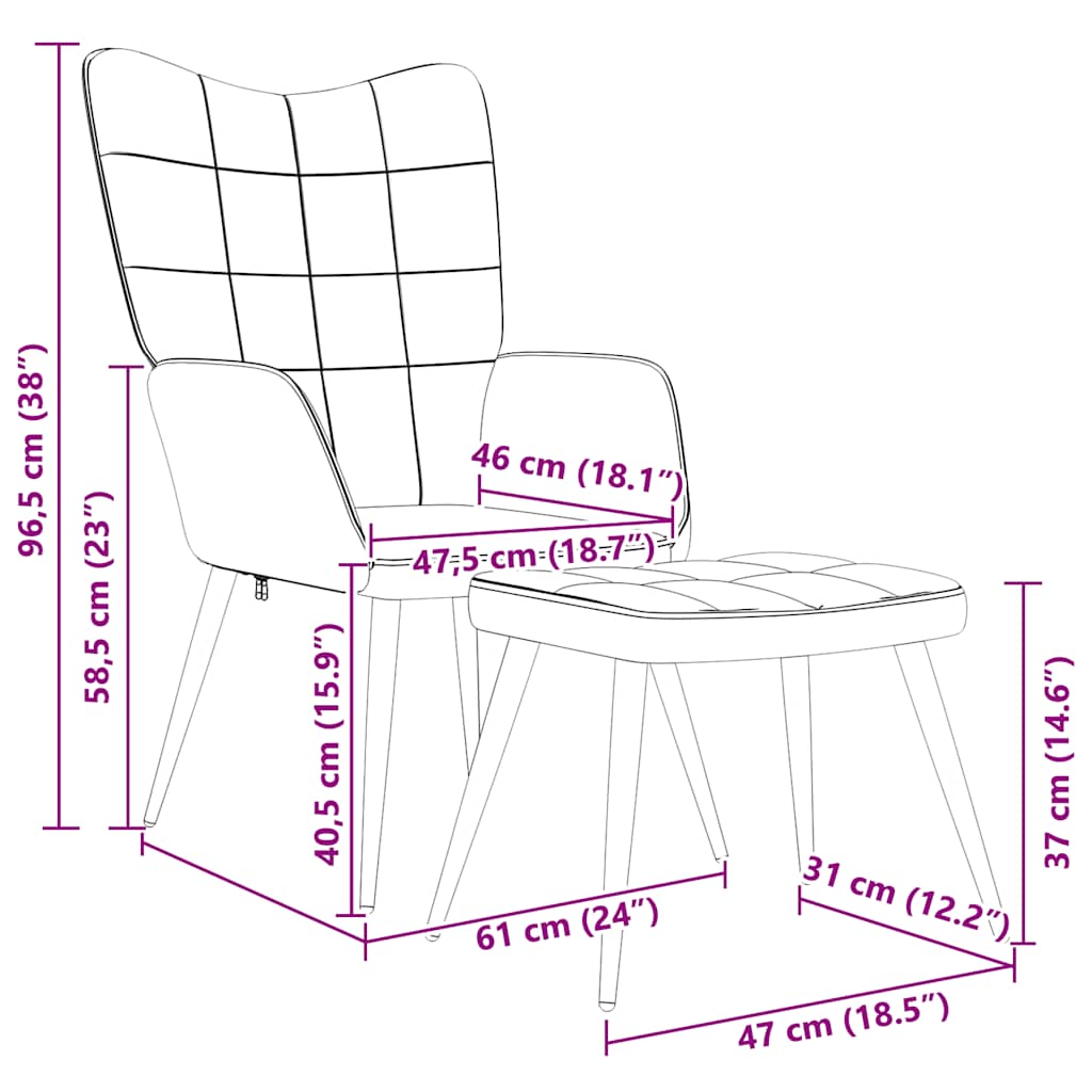 vidaXL Relaxsessel mit Hocker Creme Stoff