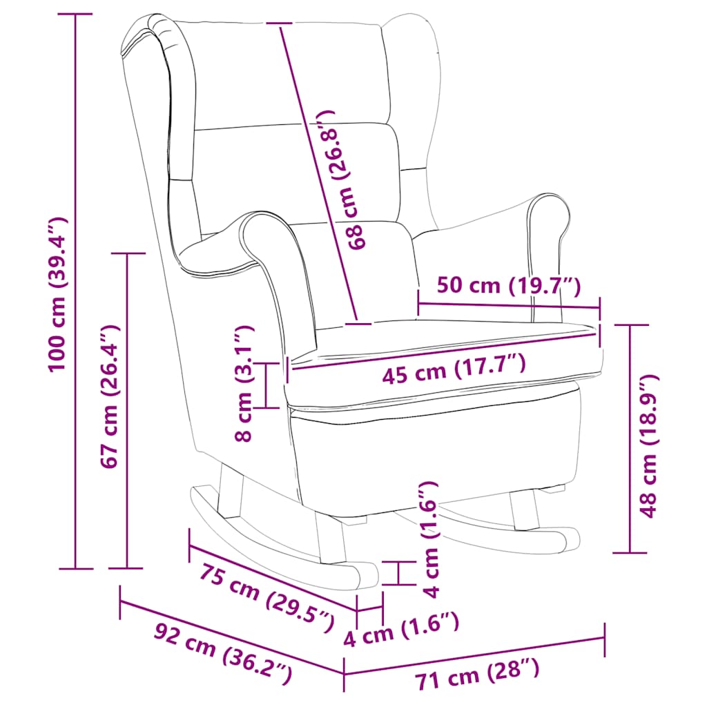 Schaukelstuhl Ohrensessel Weinrot Samt und Massivholz
