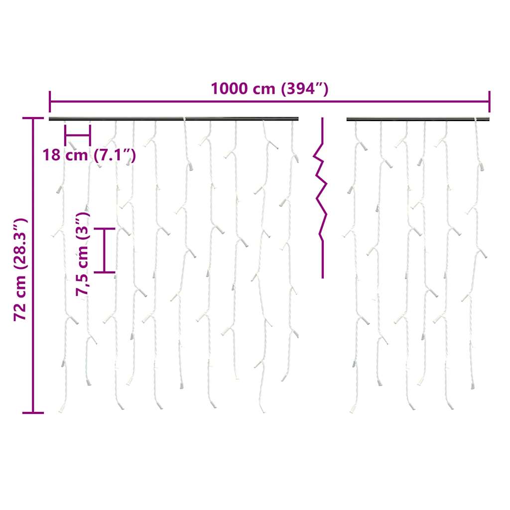 Lichtervorhang LED Eiszapfen 10 m 400 LED Warmweiß 8 Funktionen