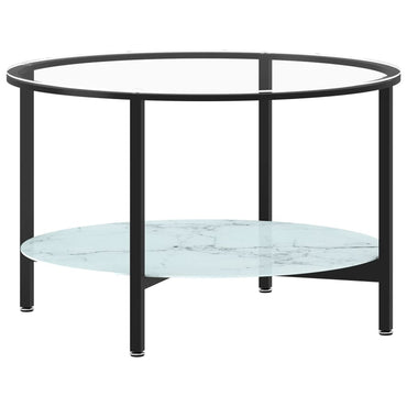 vidaXL Table d'appoint noir et effet marbre blanc 70 cm Verre trempé