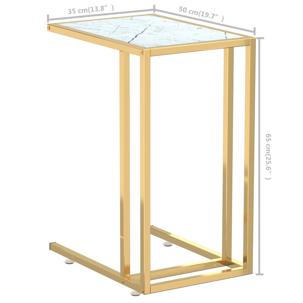 vidaXL Table d'appoint informatique blanc marbre 50x35x65 cm verre trempé