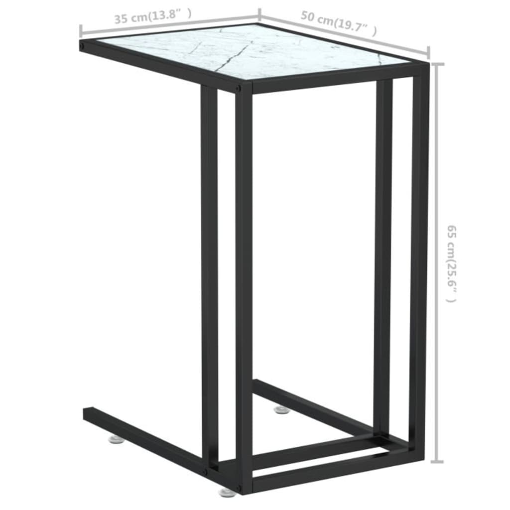 vidaXL Table d'appoint informatique blanc marbre 50x35x65 cm verre trempé