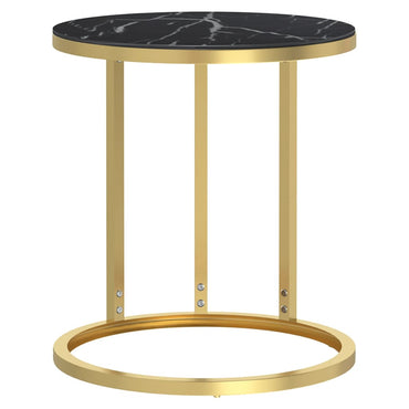 vidaXL Table d'appoint Doré et aspect marbre noir 45 cm Verre trempé