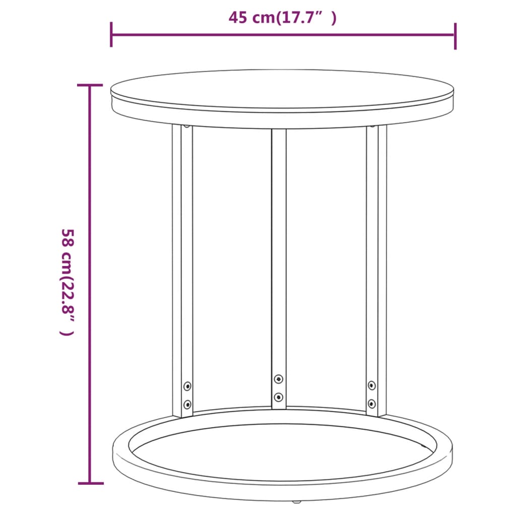 vidaXL Table d'appoint Doré et aspect marbre noir 45 cm Verre trempé