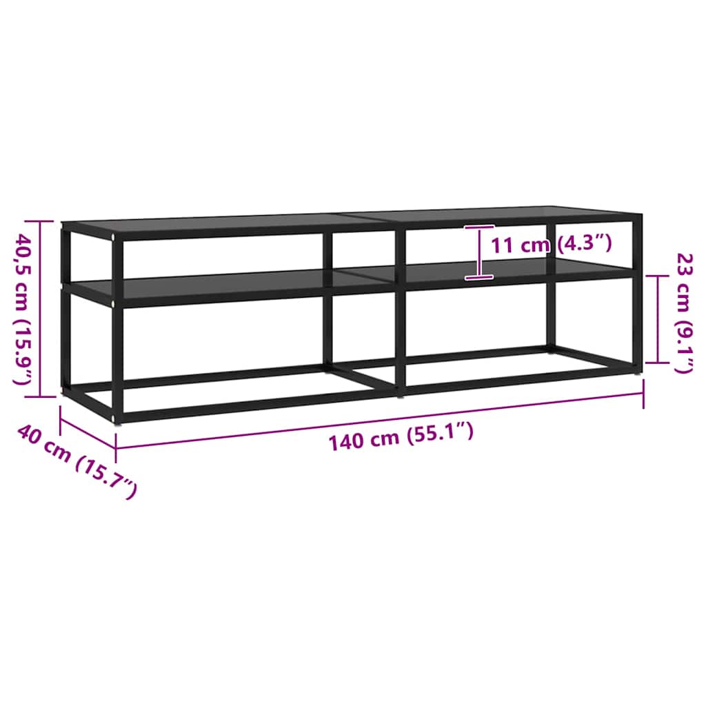 vidaXL Meuble TV Noir 140x40x40,5 cm Verre trempé